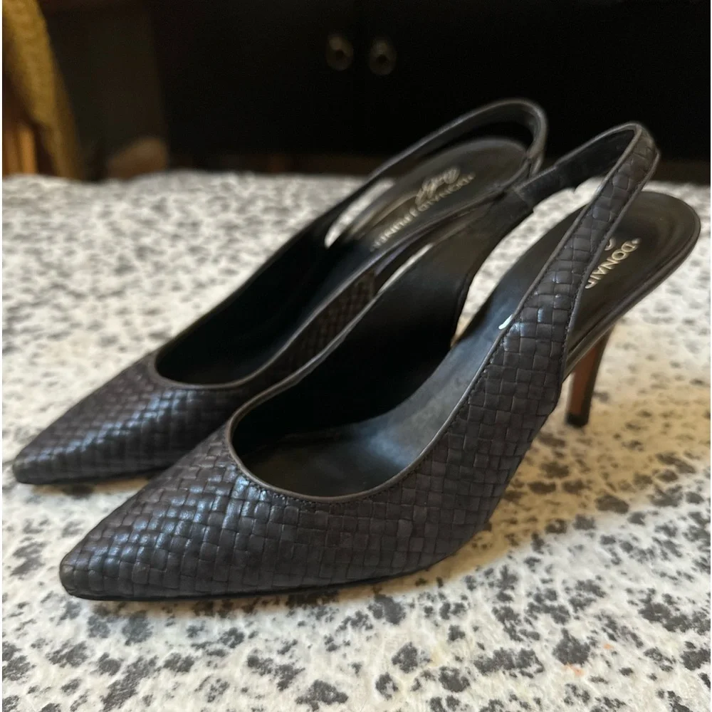 Donald J. Pliner Black Woven Pointed-Toe Slingback Heels